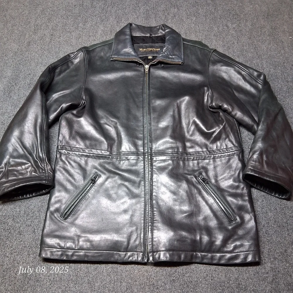 Marc New York Andrew Marc Leather‎ Jacket Men Size Medium Black Quilt Lined